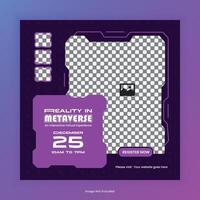 Virtual reality gaming playground social media banner design and metaverse 3d gaming online post template vector