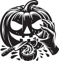 Black Silhouette Pumpkin Carving Stencil Design on Clean White Background vector