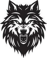 Wolf Head Silhouette Expressing Anger on a Clean White Background Display vector