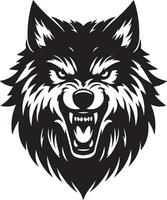 White Background Showcasing an Angry Wolf Head Silhouette with Fierce Look vector