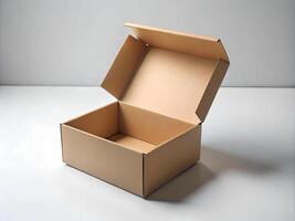 Open Cardboard Box Mockup on White Background for Product or Packaging Design photo