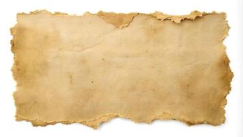 Vintage Background of Ancient Torn Paper Texture with Spots on Isolated White Background photo