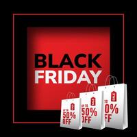 Black Friday Banner With white Shopping Bag on Red Background For Black Friday Holiday vector