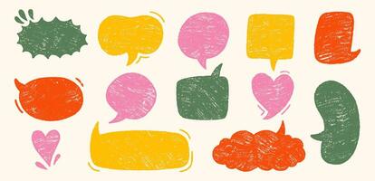Set of text boxes and speech bubbles with crayon or chalk texture. Retro illustration on a white background. vector