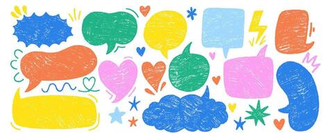 Set of crayon speech bubble or text frames. Colorful pastel, chalk or pencil illustration on a white background. vector