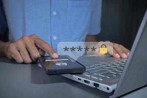 Man using smartphone to login for validate password to two-step authentication. Encrypted data. photo