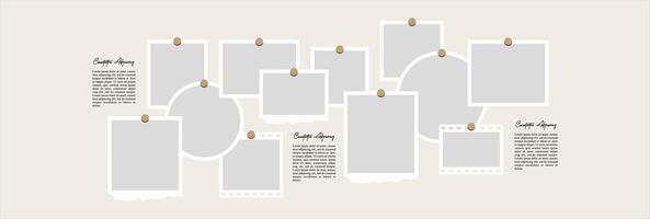 Picture collage and digital photo wall template vector