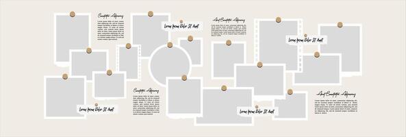 Pictures or photos frame collage layout abstract photo frames and digital photo wall template vector