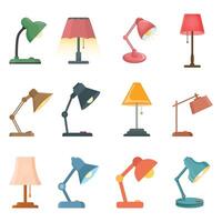 Desk lamp icon set in flat style. Spotlight illustration on isolated background. Light bulb sign business concept. vector