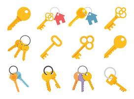 Key icon set in flat style. Security illustration on isolated background. Door protection sign business concept. vector