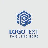 A blue cube logo design for a business vector