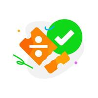 clipped voucher with check mark, successful discount application or coupon validation. for commerce and mobile app ui, visually confirms that a promotional offer has been successfully applied vector