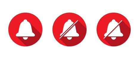 Notification and silent bell icon set with long shadow vector