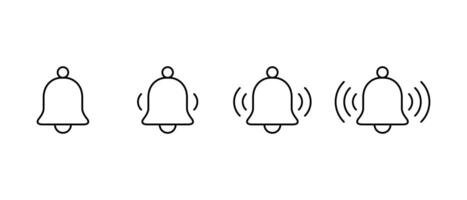 Notification bell icon set in line style. Notice, alarm outline sign symbol vector