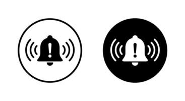 Warning alarm bell icon on black circle. Emergency alert sign symbol vector