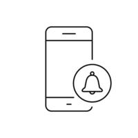 Mobile phone with bell icon in line style. Cellphone notification sign symbol vector