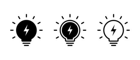 Light bulb with lightning icon set collection. Power, lamp with thunderbolt sign symbol vector