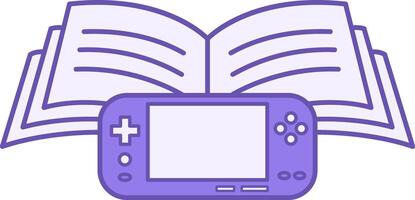 Colored Educational Game Icon. Open Book and Game Console, Joystick. Distance Learning in Game Form, Online School, E-Learning vector