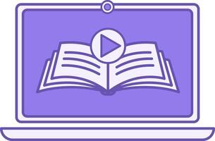 Colored Online Course Icon. Laptop, Open Book, and Play Sign. Distance Learning, Online School, E-Learning. Online Education Concept vector