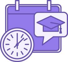 Colored Timetable Icon. Icon of Calendar, Graduation Hat, and Clock. Schedule of Lessons at School or College. Education Concept vector