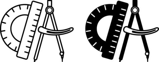 Geometry icons. Black and White Icons of Compasses and Protractor. Tools for Drawing. Stationery Supplies for Geometry Lesson. Education and School Concept vector