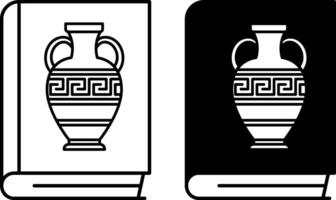 History icons. Black and White Icons. Book with Drawn Greek Amphora. Studying the Subject at School. Education Concept vector