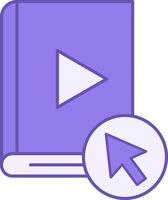 Online Book Color Icon. Book, Play Sign, and Computer Mouse Cursor. Audiobook, E-Book. Online Education Concept vector