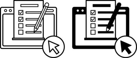 Online Test Icons. Black and White Icons. Website, Test Questions, and Computer Mouse Cursor. Distance Learning, Online School, E-Learning, Exam. Online Education Concept vector