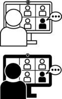 Online Class Icons. Black and White Icons. Lesson on Computer, Online Student Learning. Online Education Concept vector