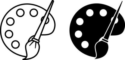 Art Icons. Black and White Icons. Color Palette with Brush. Drawing Tools, Artist's Kit. Education and School Concept vector