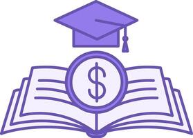Educational Cost Color Icon. Icon of Open Book, Graduation Hat, and Dollar Coin. Tuition fees at the University and college. Education Concept vector