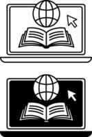 Learning Platform Icons. Black and White Icons. Laptop, Open Book, and World Wide Web. Distance Learning, Online School, E-Learning. Online Education Concept vector