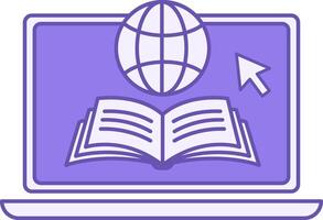 Learning Platform Colored Icon. Laptop, Open Book, and World Wide Web. Distance Learning, Online School, E-Learning. Online Education Concept vector