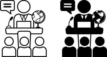 Lecture icons. Black and White Icons. Teacher on the Tribune Gives a Lecture to Students. Studying at School, College, or University. Education Concept vector