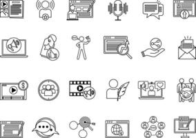 Blogger Icons Set. Icon Social Media, Digital Marketing, Influencer, Monetization, Podcasting, Website, Blogging, Niche, Branding, Comments, and Other vector