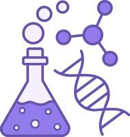 Science Color Icon. Icon of Laboratory Flask with Chemical Substance, DNA Chain, and Molecule. Scientific research. Education Concept vector