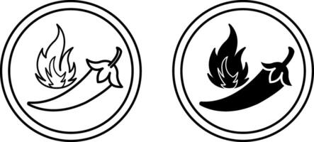 Spicy icons. Black and White Icons of Chili Pepper and Fire. Spicy Food or Sauce. Label for Packaging Spicy Foods vector