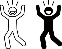 Joyful icons. Black and White Icons. Man Smiles Happily and Jumps. Emotions and Mood Concept vector
