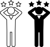 Excited icons. Black and White Icon of Man with Raised Hands Excitedly. Emotions and Mood Concept vector