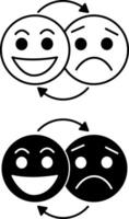 Mood Icons. Black and White Icons of Positive and Negative Emotions. Happy and Sad Face vector