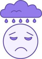 Colored Icon Sad. Icon of Sad Face and Rain Cloud. Emotions and Mood Concept vector