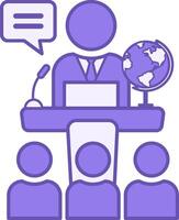 Lecture Color Icon. Teacher on the Tribune Gives a Lecture to Students. Studying at School, College, or University. Education Concept vector