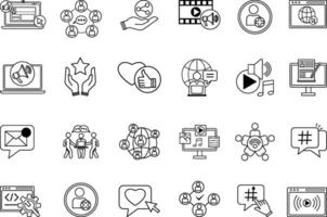 Social Media Icons Set. Icons Social Networks, Add Friend, Like, New Message, Blog Music, Marketing, Hashtag, App, Trend, Communication and Other vector