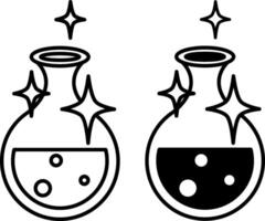 Potion icons. Black and White Icons of Bottles with Magic Elixir for Games. Computer Games Concept vector
