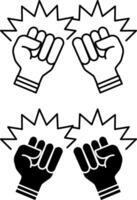 Fighting Game Icons. Black and White Icons. Hands Clenched into Fists and Ready for Battle. Combat Competitions, Boxing. Game Concept vector