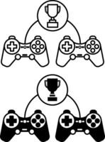 Contest icons. Black and White Icons. Players Compete for the Winner's Cup. Console, Joystick, Gamepad. Sports and Computer Games Concept vector