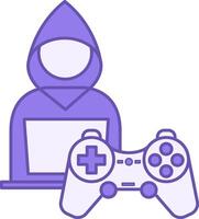 Colored Player Icon. Gamer with Laptop and Game Console, Joystick. Computer Games Concept vector