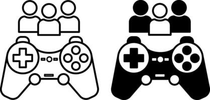 Multiplayer icons. Black and White Icons of Game Console and Three Players. Cybersport. Computer Games Concept vector