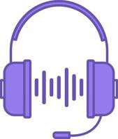Headphones Color Icon. Icon of Headphones with Microphone and Sound Waves. Headset for Listening to Music, Communication, and Computer Games vector