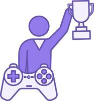 Winner Colored Icon. Gamer Holds Winner Cup and Game Console. Victory in the Competition. Computer Games Concept vector